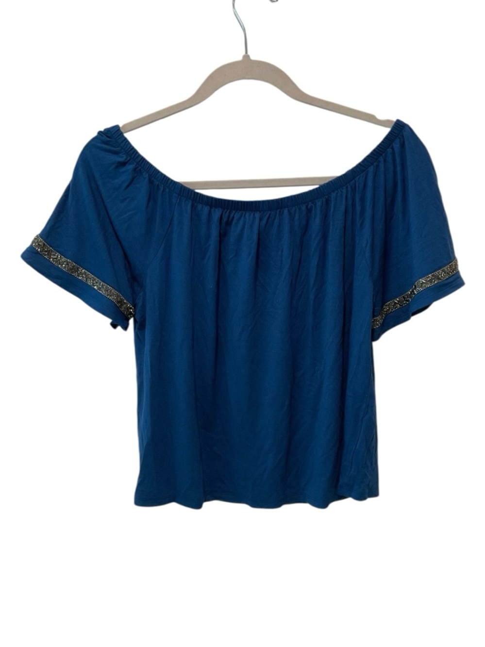 Ramy Brook Blue Off Shoulder Beaded Embellished Top Stretch Blouse Small - Picture 4 of 6